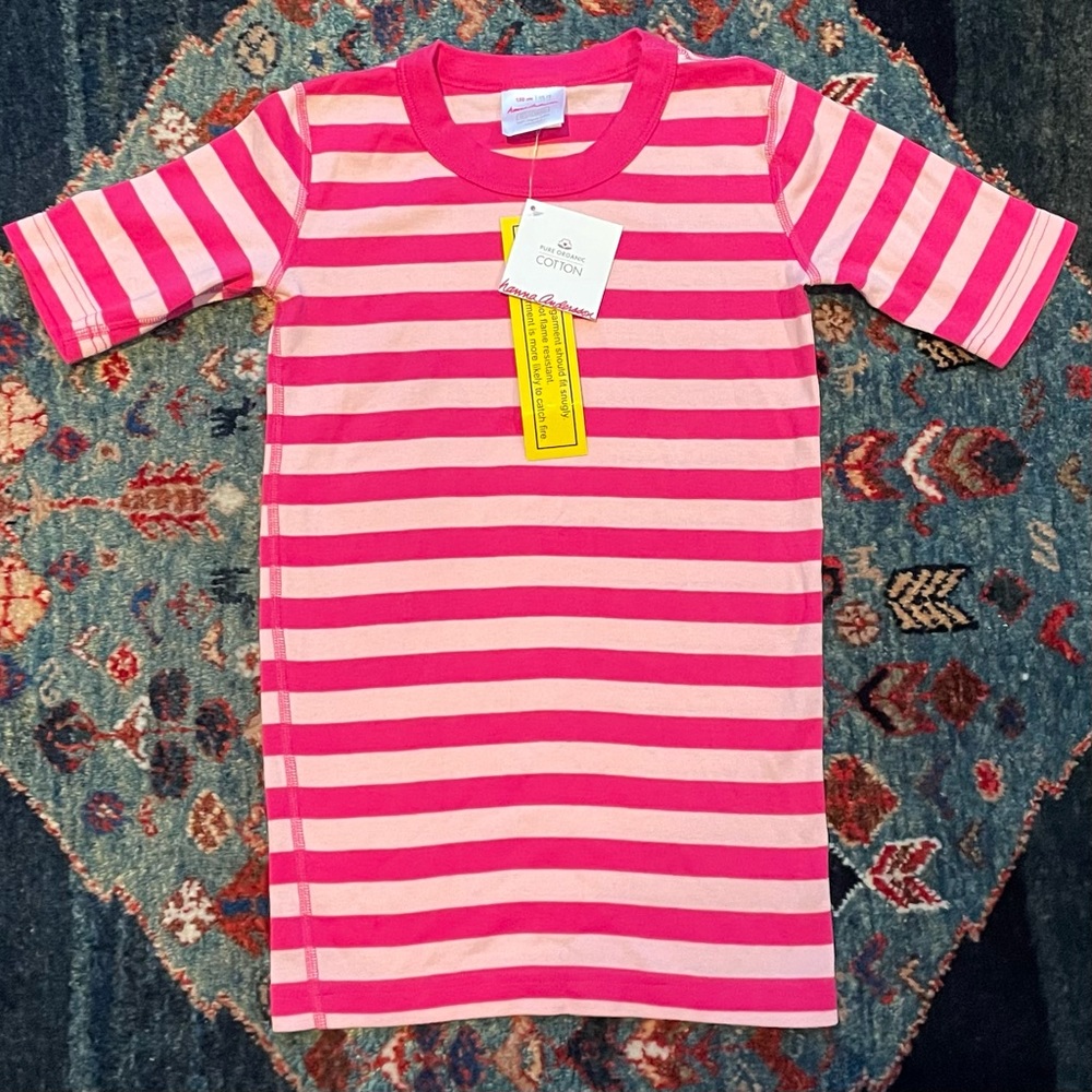 NWT Hanna Andersson Size 12 / 150 cm Organic Cotton Pink Striped Short John Set - Picture 4 of 8